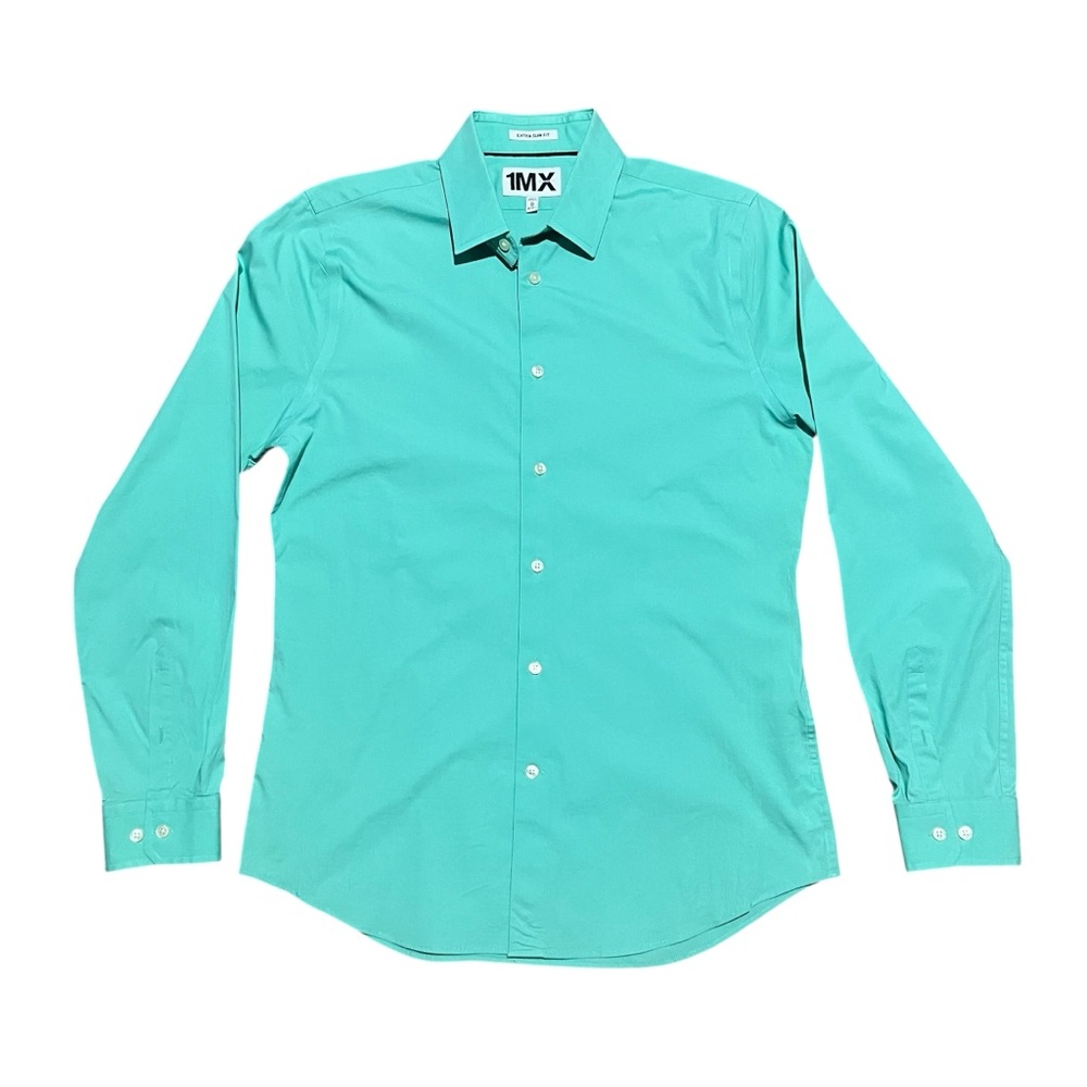 Express Men’s 1MX Extra Slim Fit Turquoise Long Sleeve Shirt Size Medium